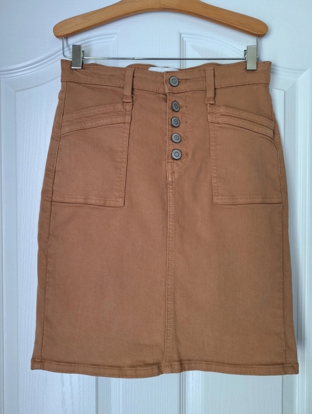 Flying Monkey Button-Front Tan Pencil Skirt